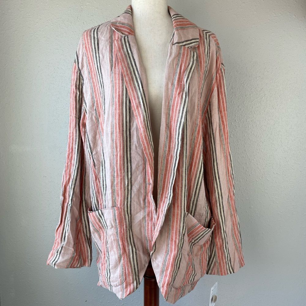 Free People Striped Blazer in Pink, Cream, Brown - Medium - NWT